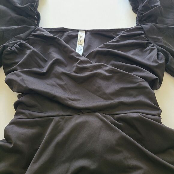 Lucy In The Sky Wrap Dress Medium Black Lexi Ruffle Balloon Sleeve Cocktail - Picture 7 of 12